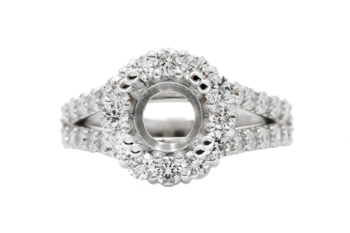 14K WHITE GOLD ROUND HALO AND SPLIT SHANK ROUND DIAMOND SEMI MOUNTING 
